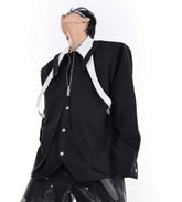 Contrast Color Split Tie Shirt Double Layer Design Sense
